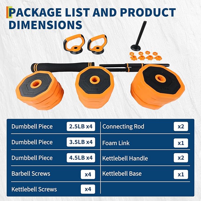 GarveeLife 4-in-1 Adjustable Dumbbell Set, Weight Set Used as Dumbbell, Barbell, Kettlebells & Push up Stand, Home Gym Fitness Exercise Equipment for Men Women