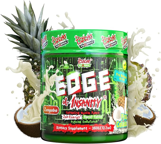 Psycho Pharma Strongest High Stim Preworkout Powder - Edge of Insanity - Most Intense Pre Workout Supplement for Pumps, Strength, Energy and Feel Good Focus. Rivals Famous PWOs of The Past