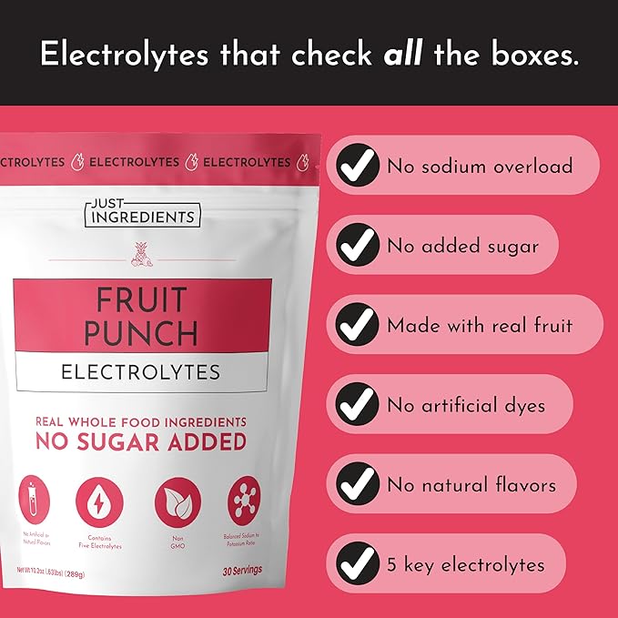 Fruit Punch Electrolytes – 30‑Serving Hydration Drink Mix with Coconut Water, Sea Salt, and Trace Minerals – Supports Hydration, Recovery, and Electrolyte Balance*