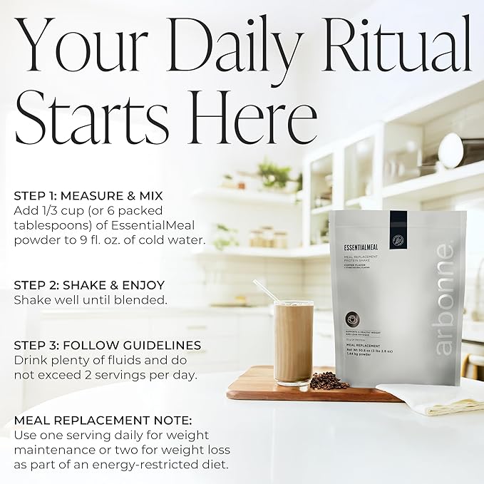 Arbonne EssentialMeal Meal Replacement Shake - Protein Shake, Vegan Protein Powder, Complete Daily Nutrition, Coffee