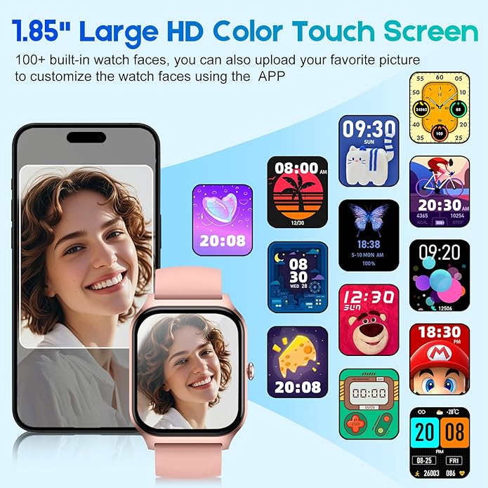 Smart Watch for Men Women Make Call Answer 1.85" with 20+ Sport Modes Fitness Tracker Sleep Spo2 Heart Rate Monitor Smartwatch Waterproof Pedometer Activity Tracker for Android iPhone