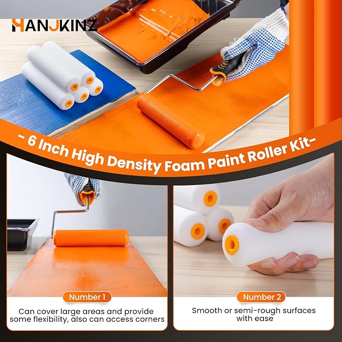 12 Pcs 6 Inch Paint Roller Kit with High-Density Foam Paint Roller, Paint Tray with Liner, Mini Roller for Painting Wall, Door, Cabinet