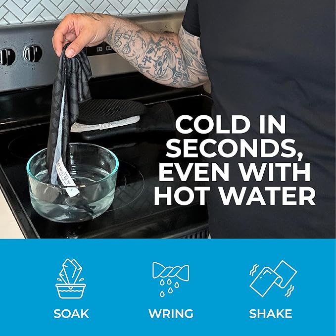 SHAKEitCOOL Extended Size Cooling Towel โ Be Cool in Style - Heat Relief, Soft, Lightweight, Sun Protection, Easy Clean - Perfect for Biking, Hiking, Running, Yoga, Golf, Gardening - Green Camo M