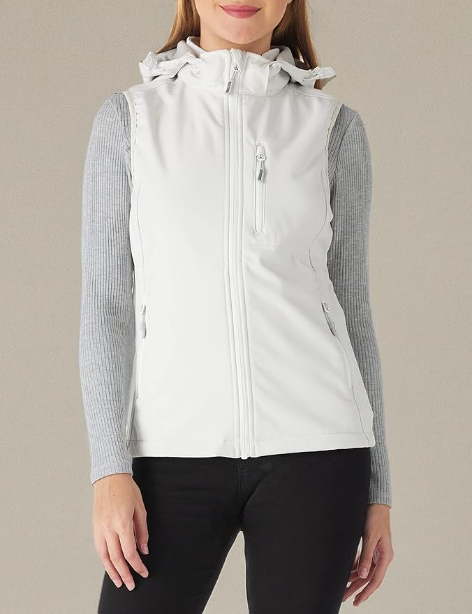 Outdoor Ventures Women's Hooded Lightweight Softshell Vest, Windproof Fleece Lined Sleeveless Jacket for Golf Running Travel