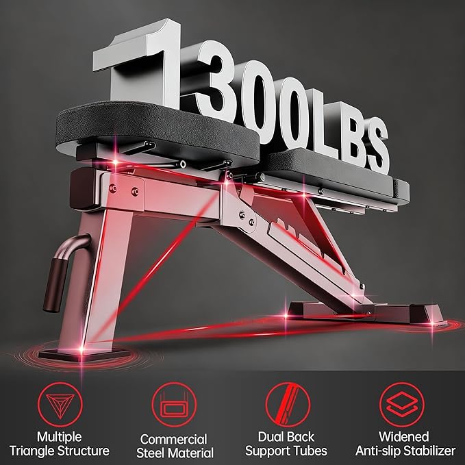 JOROTO MD80 Weight Bench, 1300 LB Heavy Duty Workout Bench Press for Home Gym, Adjustable Positions Strength Training, Adjustable Weight Bench with Wheels and Extended Backrest | Multiple Positions