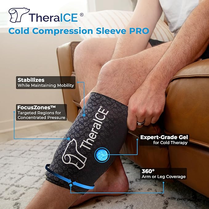 TheraICE Knee Ice Pack Wrap Compression Sleeve for Injuries, Reusable Gel Cold Packs Brace Also for Hamstring & Qaud - Flexible Cold Wrap Recovery from & Pain Relief (XL)
