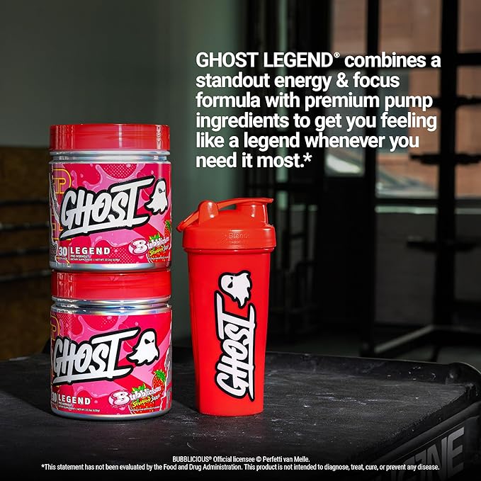 GHOST Legend Pre-Workout Powder, Bubblicious Strawberry Splash - 30 Servings – Pre-Workout for Men & Women with Choline, L-Citrulline, & Beta Alanine for Energy & Focus