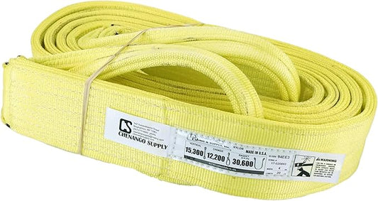 3 Ply Slings. Many Lengths in Listing! (USA Made), 4" x 30' Nylon Lifting Web Sling. 15,300 lbs Vertical, 12,200 Choker, 30,600 Basket, High Capacity Eye & Eye (4" x30')