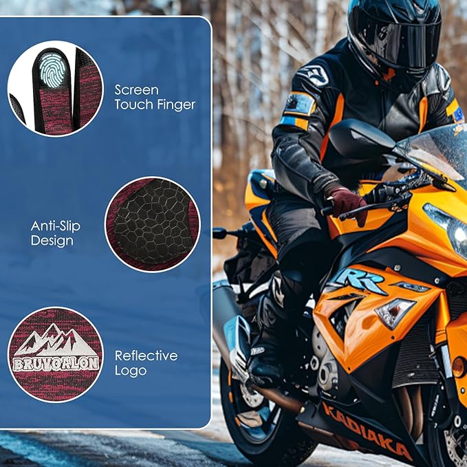 Bruvoalon Winter Gloves for Women & Men, 3M Thermal Insulation, Lycra Fabric, Windproof, Touchscreen, Anti-Slip, Cold Weather