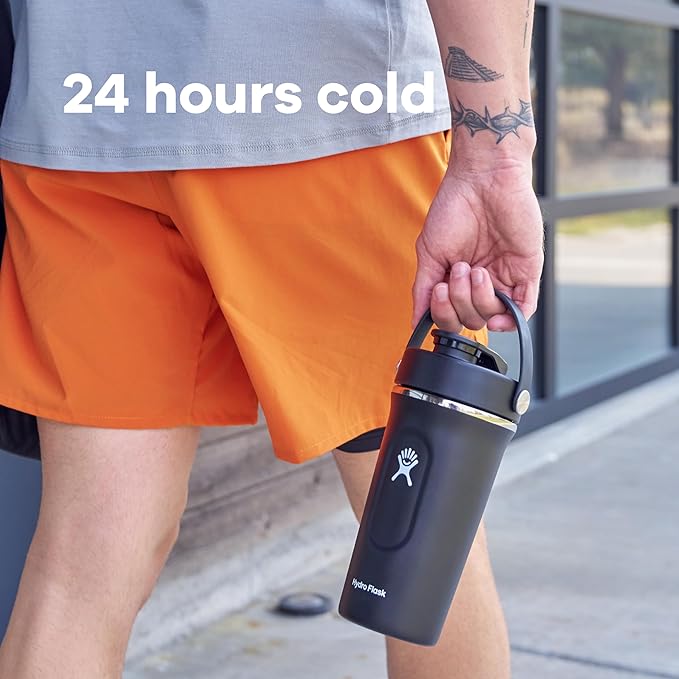 Hydro Flask Shaker Bottle – Insulated Stainless Steel Gym Bottle for Pre Workout & Protein 24 Oz Nectar Orange