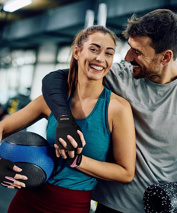 SIMARI Breathable Workout Gloves for Men & Women, Weight Lifting Gloves with Padded, Grip, Full Palm Protection, Gift for Gym Exercise, Cycling, Weightlifting Training, Fitness, Black, Pink, Size