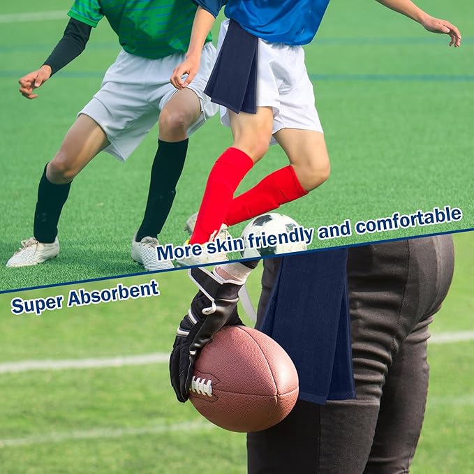 Shimeyao 2 Pcs Cotton Sports Football Towel with Closure Pitching Football Sweat Towel for Sports Gym Men Women Accessories(Dark Blue,Classic)