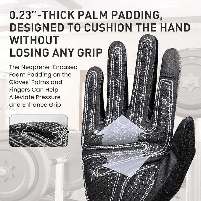 Full Finger Workout Gloves Weight Lifting Touchscreen for Men Women with Padding, Full Hand Gym Exercise Gloves Male Female, Non Slip Fitness Gloves Extra Grip for Cycling Climbing Hiking
