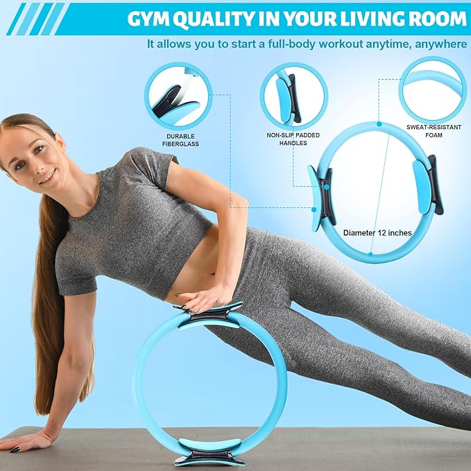 Pilates Ring Circle Set 18 Pcs Exercise Equipment Accessories for Women Workouts Pilates Ball Stretching Strap Magic Circle Yoga Ring Gym Back Bag Resistance Band Anti Slip Socks