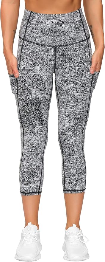 THE GYM PEOPLE Thick High Waist Capris Yoga Pants with Pockets, Tummy Control Workout Running Yoga Leggings for Women