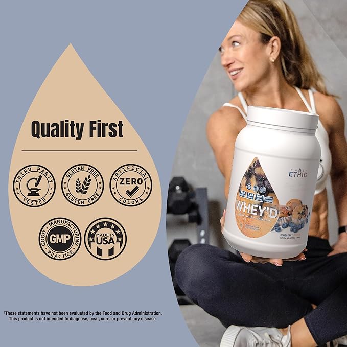 Sweat Ethic Whey'd Protein Powder, 25 G Whey Protein Blend with Concentrate (30 Ounce, Blue Berry Muffin)