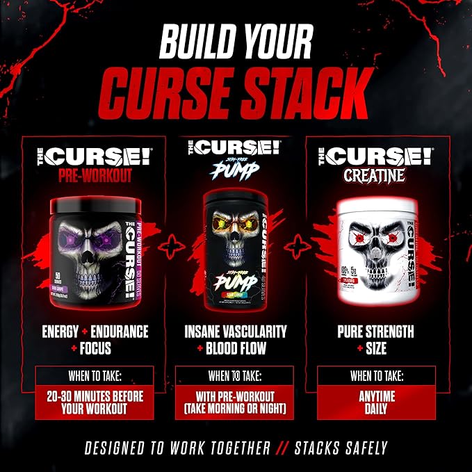 JNX SPORTS The Curse! Pre Workout Powder for Men & Women, Caffeine, Beta-Alanine, Creatine, L-Citrulline, 50 Servings, Dark Grape Flavor – Boost Energy, Strength & Focus