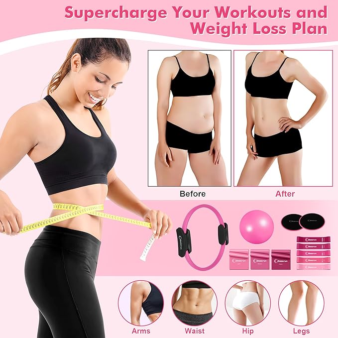 Pilates Ring Set with Resistance Bands Set, Pilates Ball, Sliding Disks β Workout Equipment Home Gym Includes Complete Fitness Poster