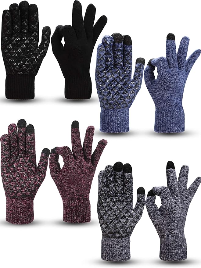 SATINIOR 4 Pairs Winter Knit Touchscreen Gloves Warm Texting Gloves Elastic Anti-slip for Adults