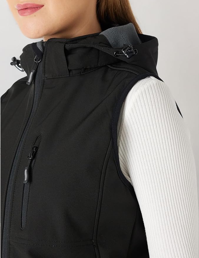 Outdoor Ventures Women's Hooded Lightweight Softshell Vest, Windproof Fleece Lined Sleeveless Jacket for Golf Running Travel