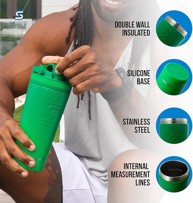 Ice Shaker Insulated Stainless Steel Shaker Bottle | 26oz, Green Color Rush | Cold for 24+ Hours | Insulated Cup with Twist-on Agitator | Odor-Free Bottle for Shakes, Water, Smoothies, Cocktails