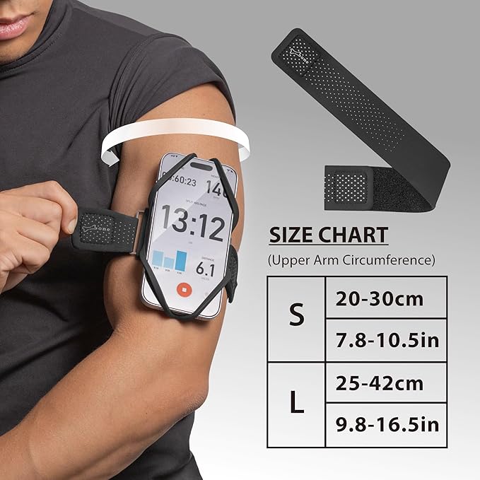 BONE Run Tie 3, Running Phone Armband, Skin-Friendly Silicone Sport Armband with Dual Layer Structure for Heat-Dissipation, Workout Phone Holder for iPhone and 4-7"-7.2" Smartphones (Size S)