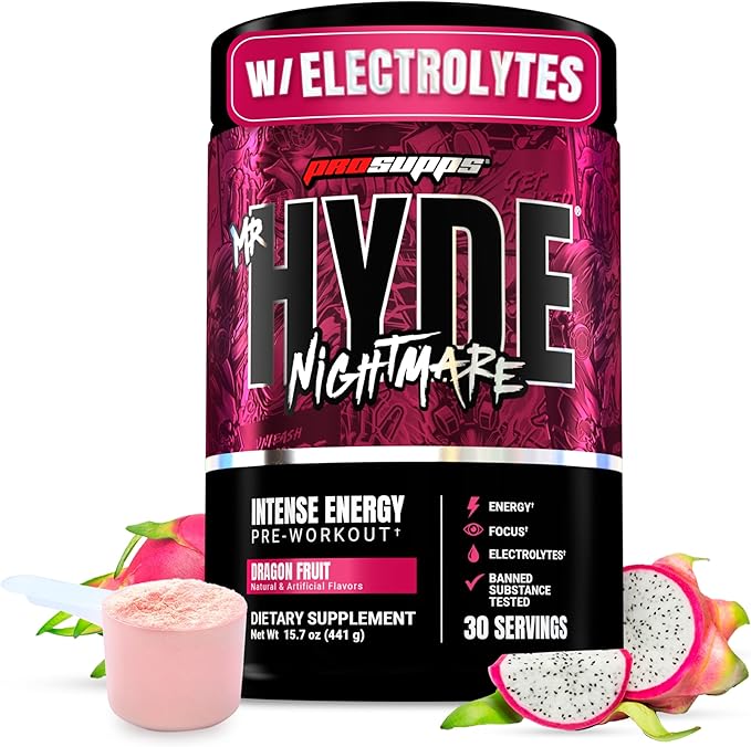 PROSUPPS Mr. Hyde Nightmare Pre Workout Powder with Caffeine & Beta Alanine - Preworkout for Intense Energy, Mental Focus & Performance - Gym & Fitness Supplements (Dragon Fruit, 30 Servings)