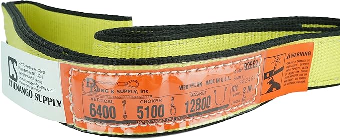 DD Sling (USA Made). 2" x 4', 2 Ply, Nylon Lifting Slings, Master Edge, Eye & Eye, Heavy Duty, 6400 lbs Vertical, 5100 Choker, 12800 Basket Load Capacity (2" x 4')
