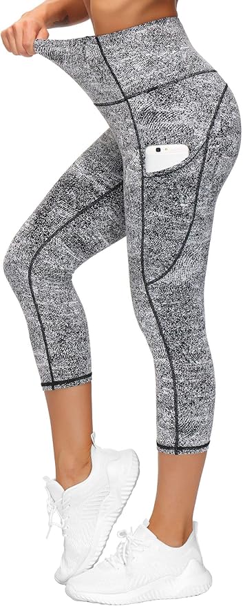THE GYM PEOPLE Thick High Waist Capris Yoga Pants with Pockets, Tummy Control Workout Running Yoga Leggings for Women