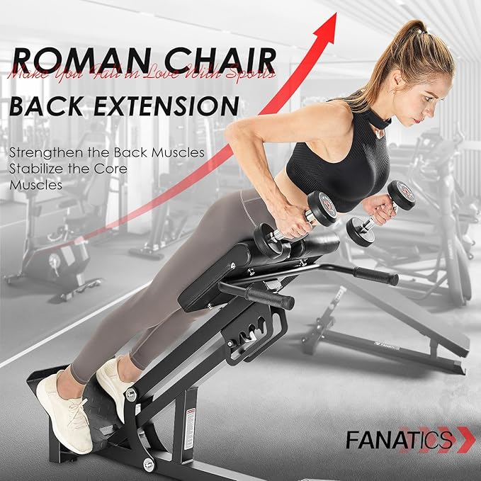 FANATICS Roman Chair Back Extension Machine Hyperextension Bench Reverse Hyper Lower Back Exercise Equipment Multi-Functional Core and Glute Workout Bench for Home Gym