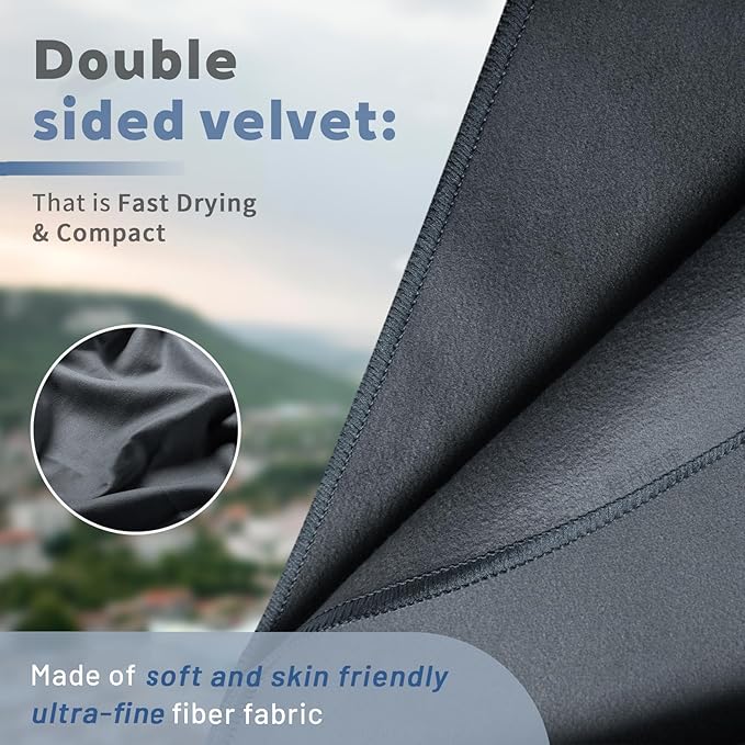 Microfiber Towel Set, 3 Pieces, Fast Drying, Soft Touch, Lightweight, Multiple Sizes for Beach, Camping, Travel,Backpacking, Gym,Sports,Yoga,Swim Use,Dark Gray