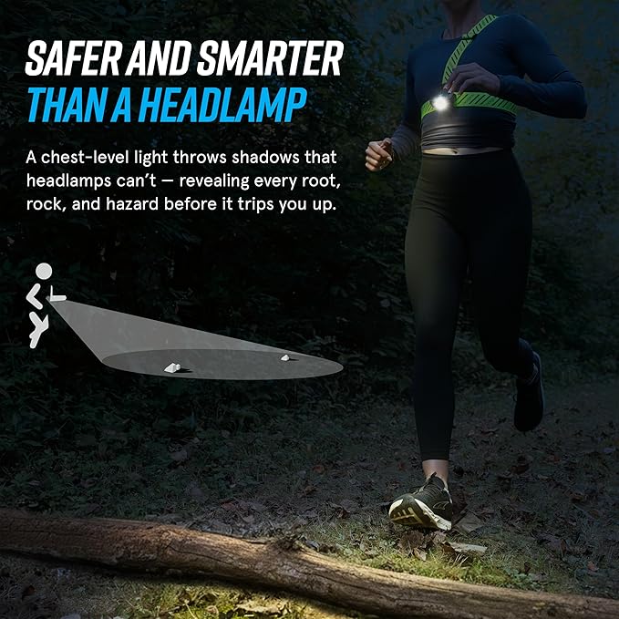 noxgear Ranger Chest Light - Super Bright 500 Lumen Reflective Running Vest, USB-C Rechargeable, Adjustable Fit, Waterproof Running Light with Detachable Flashlight, 5 Hour Burn Time