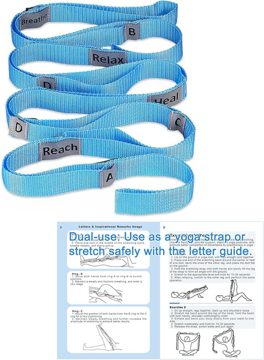 Stretching Strap Yoga Strap with 10 Loops, Non-Elastic Stretch Band for Physical Therapy, Flexibility, Exercise, Pilates, Dance & Gymnastics Workout
