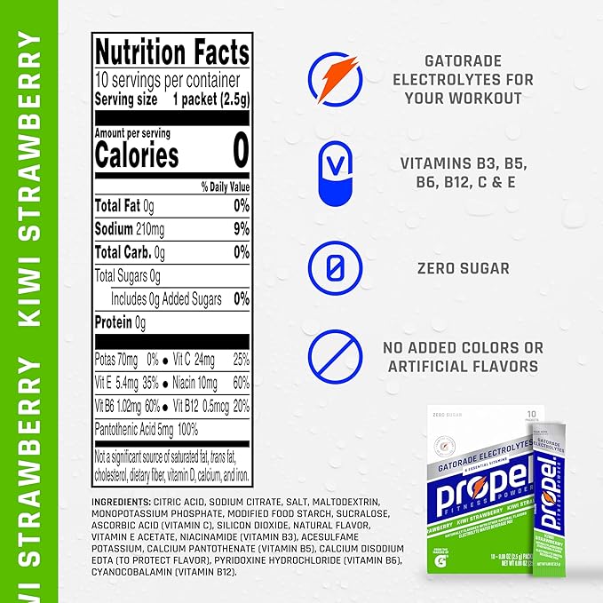 Propel Electrolyte Enhanced Water Drink Mix Powder Packets, Kiwi Strawberry, Zero Calorie & Zero Sugar Hydration with Electrolytes and Vitamins C & E (120 Packets)