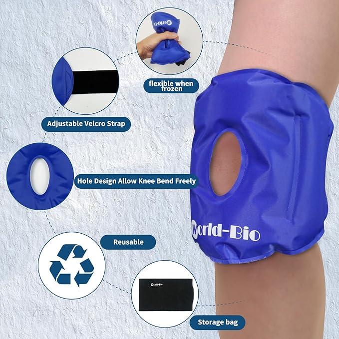 Reusable Knee Ice Pack Wrap, Ice Pack for Knee,Adjustable Cold Compress,Cold Therapy Gel Pads for Pain Relief, Arthritis,Surgery Recovery & Sports Injuries 11.5'' x 7''