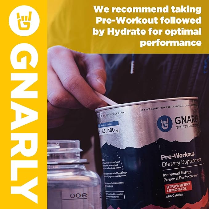 Gnarly Nutrition Hydrate Electrolyte Powder – Lemonade Exercise Hydration Drink Mix – NSF Contents Certified – Electrolyte Solution, Performance & Recovery – Lemonade, Box of 20 Stick Pack