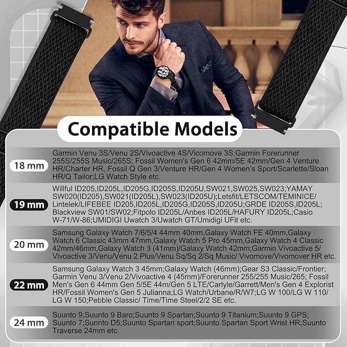 Quick Release Watch Band - Choice of Width -18mm 19mm 20mm 22mm 24mm Watch Bands, Solo Loop Adjustable Elastic Nylon Watch Straps Replacement Wristband for Men Women