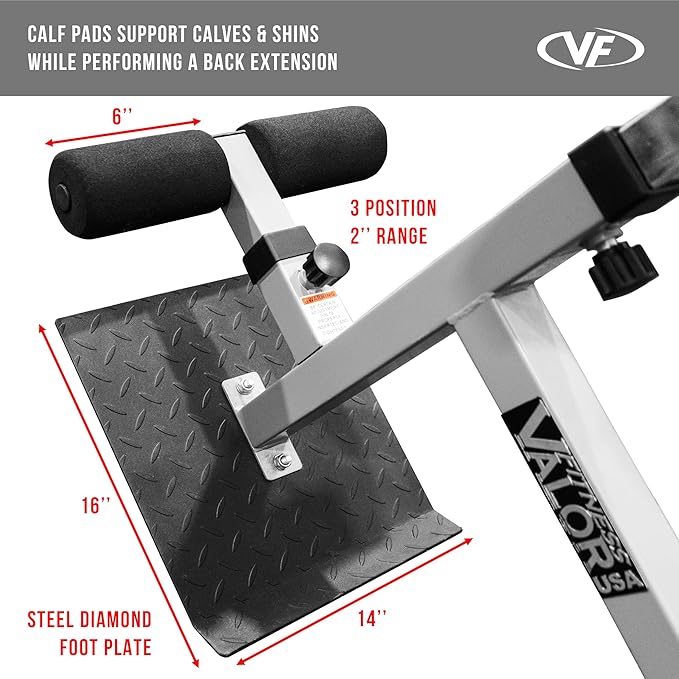 Valor Fitness Adjustable Roman Chair Hyperextension Bench with Resistance Band Pegs for Core, Hamstring, and Ab Workouts - Max 250 LB - Strength Training Equipment