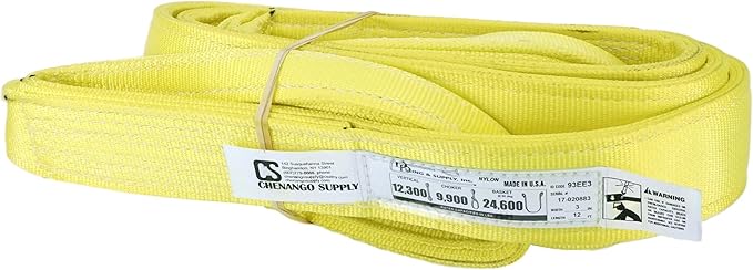 3 Ply Slings. Many Lengths in Listing! (USA Made), 3" x12' Nylon Lifting Web Sling. 12,300 lbs Vertical, 9,900 Choker, 24,600 Basket, High Capacity Eye & Eye (3" x12')