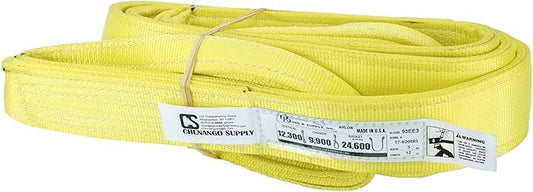 3 Ply Slings. Many Lengths in Listing! (USA Made), 3" x12' Nylon Lifting Web Sling. 12,300 lbs Vertical, 9,900 Choker, 24,600 Basket, High Capacity Eye & Eye (3" x12')