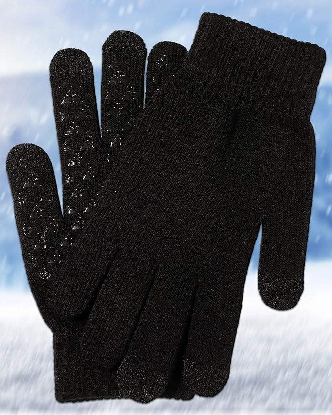 SATINIOR 4 Pairs Winter Gloves for Men Knit Warm Lining Cold Weather Gloves with Anti Slip Grips Touch Screen Texting Mittens