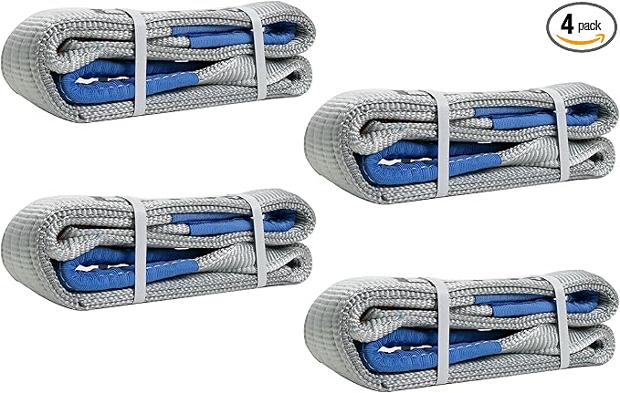 Leyso 4 Packs 3" x 10' Lifting Sling Straps, Multifunctional Heavy Duty Lift Sling Web Town Strap with 2 Reinforced Loops and Wear Guard End (Grey)
