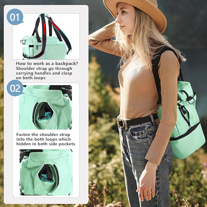 Gym Bag for Female, Weekender Bags for Women with Shoes Compartment, Personal Item Travel Duffel Bag with Wet Pocket & USB Charging Port, Carry On Bag for Women, Travel, Gym, Weekend (Light green)