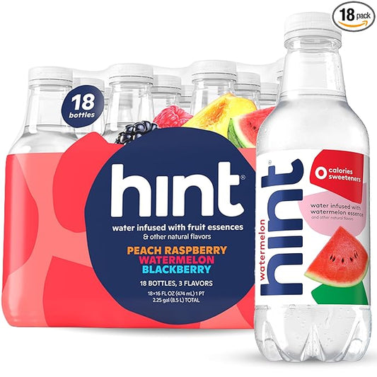 Hint Fruit-Infused Flavored Bottled Water, 3-Flavor Mega Variety Pack - Purified Water Beverages with Zero Calories, Natural Flavors, and Sugar Free - 16 Fl Oz (Pack of 18)