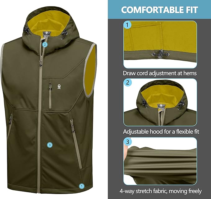Little Donkey Andy Men's Lightweight Softshell Vest Windproof Sleeveless Jacket for Travel Hiking Running Golf