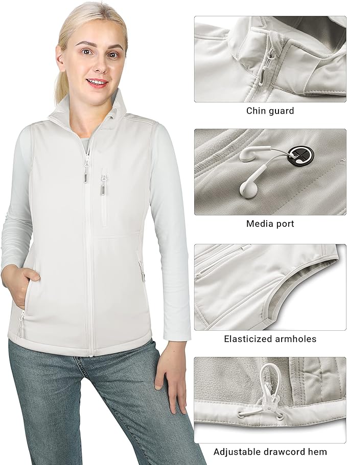 Outdoor Ventures Women's Hooded Lightweight Softshell Vest, Windproof Fleece Lined Sleeveless Jacket for Golf Running Travel