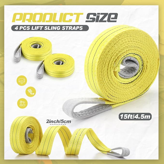 4 Pcs Lift Sling Straps Heavy Duty Web Slings Straps Polyester Nylon for Hoist Car Outdoor Using