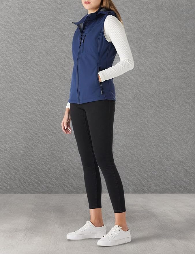 Outdoor Ventures Women's Hooded Lightweight Softshell Vest, Windproof Fleece Lined Sleeveless Jacket for Golf Running Travel