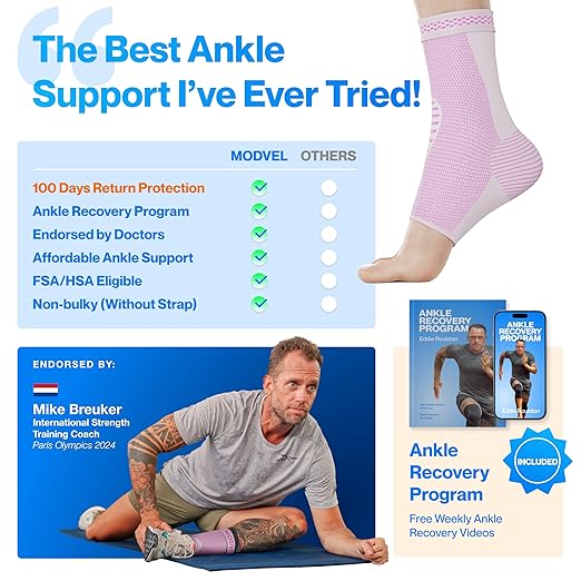 Modvel Foot & Ankle Brace Socks for Sprained Ankle Compression Sleeve - Foot Support for Women & Men - Tendonitis & Arthritis Ankle Brace Sports Running, Torn Ligaments & Women Stabilizing Ankle Wrap