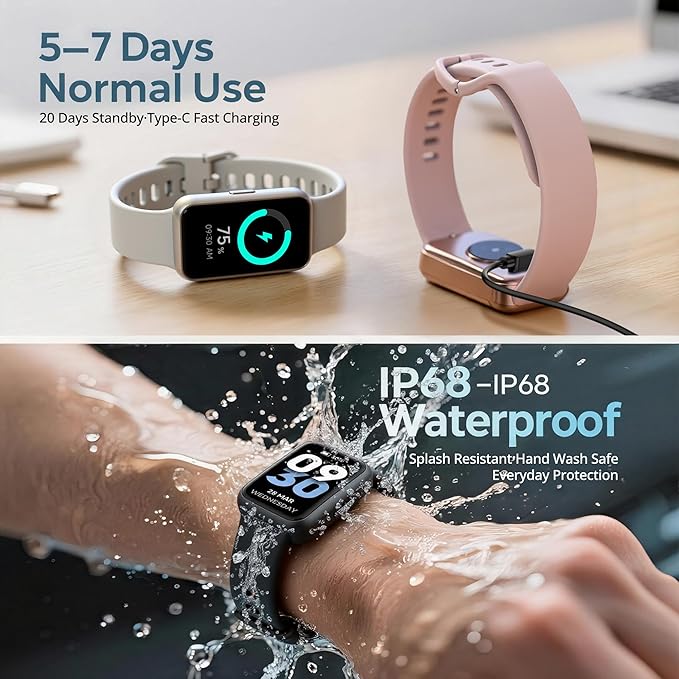 Fitness Tracker Watch for Women & Men, 1.47" HD with Bluetooth, 24/7 Heart Rate & Blood Oxygen Monitor, Sleep & Step Counter, 100+ Sports Modes, IP68 Waterproof, Compatible with Android iOS White